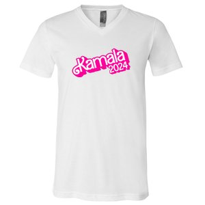 Kamala Harris 2024 Neon Fuchsia Doll Logo V-Neck T-Shirt