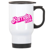 Kamala Harris 2024 Neon Fuchsia Doll Logo Stainless Steel Travel Mug