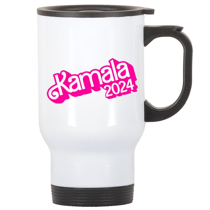 Kamala Harris 2024 Neon Fuchsia Doll Logo Stainless Steel Travel Mug