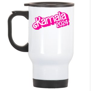 Kamala Harris 2024 Neon Fuchsia Doll Logo Stainless Steel Travel Mug