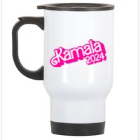 Kamala Harris 2024 Neon Fuchsia Doll Logo Stainless Steel Travel Mug