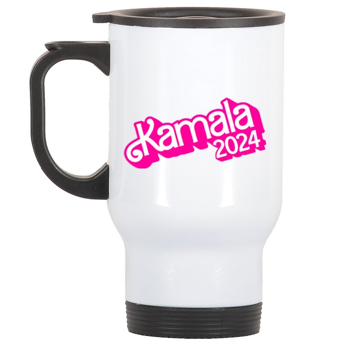 Kamala Harris 2024 Neon Fuchsia Doll Logo Stainless Steel Travel Mug