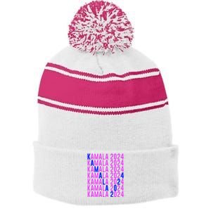 Kamala Harris 2024 Vote Democratic President Text Repeating Stripe Pom Pom Beanie