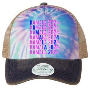 Kamala Harris 2024 Vote Democratic President Text Repeating Legacy Tie Dye Trucker Hat