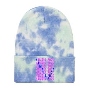 Kamala Harris 2024 Vote Democratic President Text Repeating Tie Dye 12in Knit Beanie