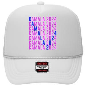 Kamala Harris 2024 Vote Democratic President Text Repeating High Crown Mesh Back Trucker Hat