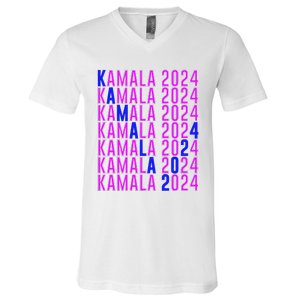 Kamala Harris 2024 Vote Democratic President Text Repeating V-Neck T-Shirt