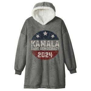 Kamala Harris 2024 Save Democracy Retro Button Election 2024 Hooded Wearable Blanket