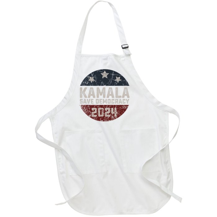 Kamala Harris 2024 Save Democracy Retro Button Election 2024 Full-Length Apron With Pockets