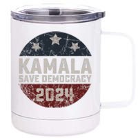 Kamala Harris 2024 Save Democracy Retro Button Election 2024 12 oz Stainless Steel Tumbler Cup