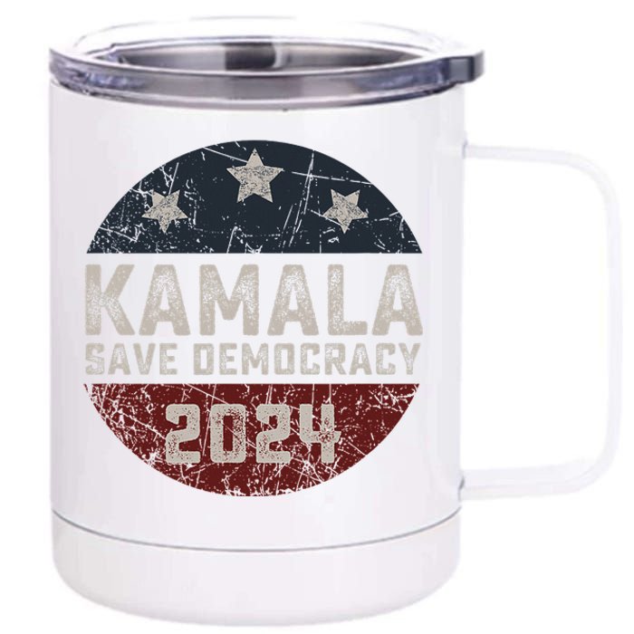 Kamala Harris 2024 Save Democracy Retro Button Election 2024 12 oz Stainless Steel Tumbler Cup