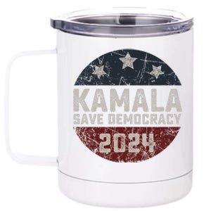 Kamala Harris 2024 Save Democracy Retro Button Election 2024 12 oz Stainless Steel Tumbler Cup