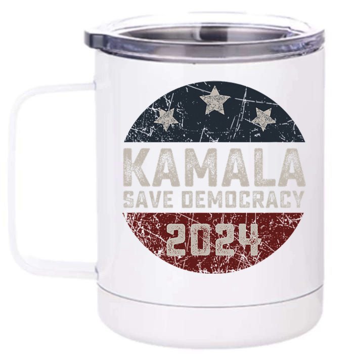 Kamala Harris 2024 Save Democracy Retro Button Election 2024 12 oz Stainless Steel Tumbler Cup