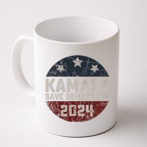 Kamala Harris 2024 Save Democracy Retro Button Election 2024 Coffee Mug