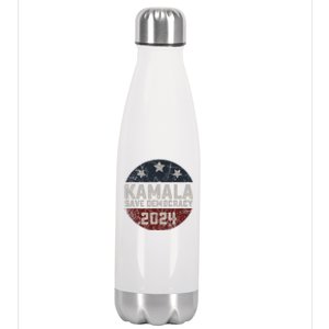 Kamala Harris 2024 Save Democracy Retro Button Election 2024 Stainless Steel Insulated Water Bottle