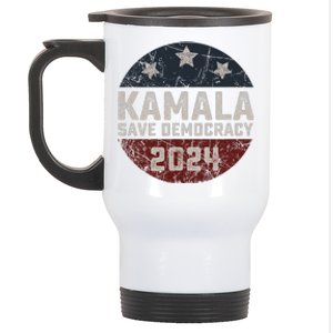 Kamala Harris 2024 Save Democracy Retro Button Election 2024 Stainless Steel Travel Mug