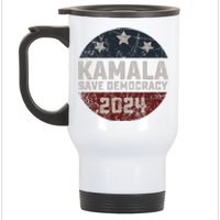 Kamala Harris 2024 Save Democracy Retro Button Election 2024 Stainless Steel Travel Mug