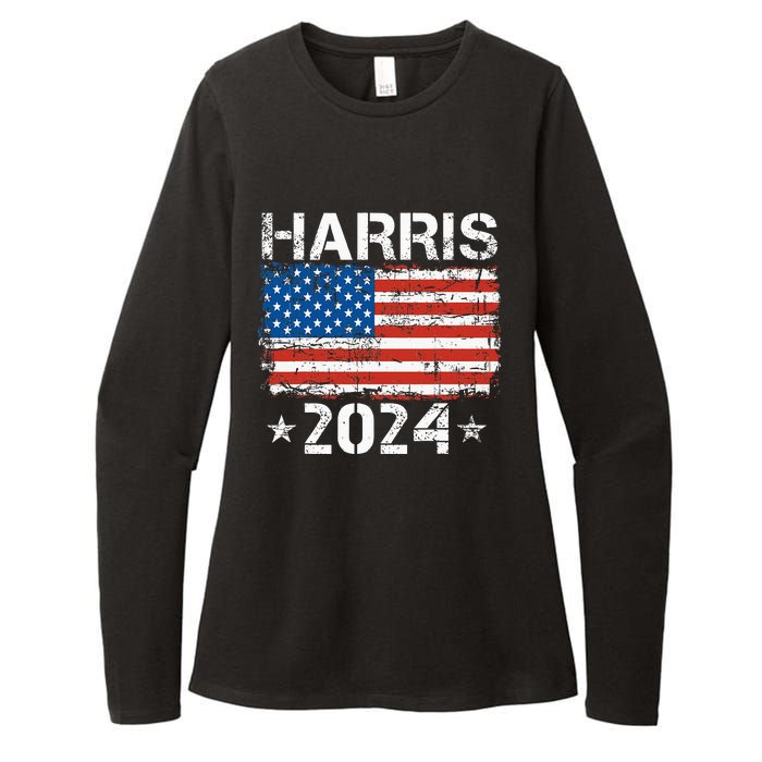 Kamala Harris 2024 American Flag Patriotic Vintage Womens CVC Long Sleeve Shirt