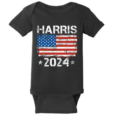 Kamala Harris 2024 American Flag Patriotic Vintage Baby Bodysuit