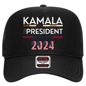 Kamala Harris 2024 For President Campaign High Crown Mesh Back Trucker Hat