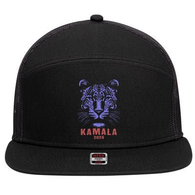 Kamala Harris 2024 For President Leopard 7 Panel Mesh Trucker Snapback Hat