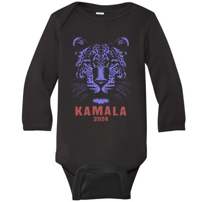 Kamala Harris 2024 For President Leopard Baby Long Sleeve Bodysuit