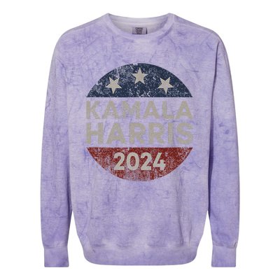 Kamala Harris 2024 For President Retro Button Election Colorblast Crewneck Sweatshirt