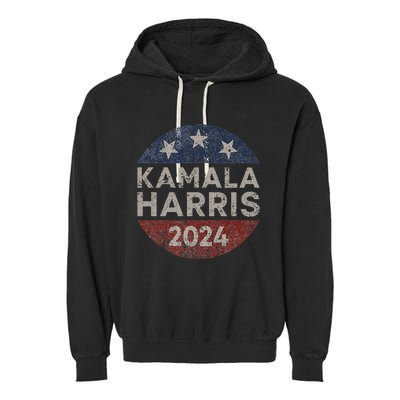 Kamala Harris 2024 For President Retro Button Election Garment-Dyed Fleece Hoodie