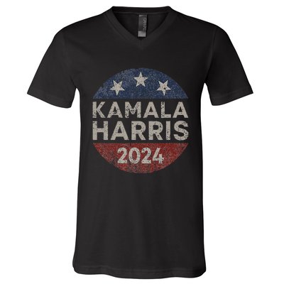 Kamala Harris 2024 For President Retro Button Election V-Neck T-Shirt