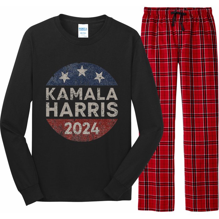 Kamala Harris 2024 For President Retro Button Election Long Sleeve Pajama Set