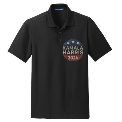 Kamala Harris 2024 For President Retro Button Election Dry Zone Grid Polo