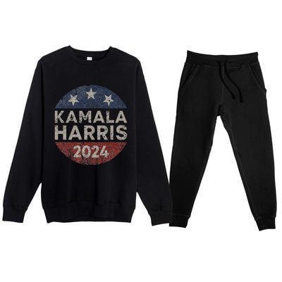 Kamala Harris 2024 For President Retro Button Election Premium Crewneck Sweatsuit Set