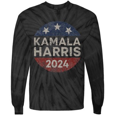 Kamala Harris 2024 For President Retro Button Election Tie-Dye Long Sleeve Shirt