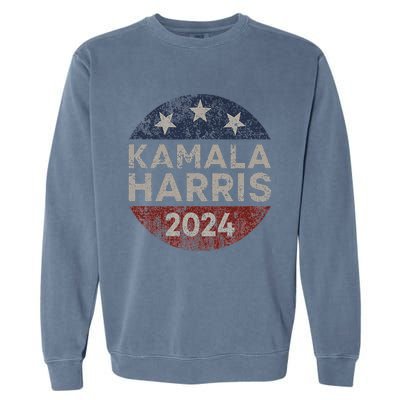 Kamala Harris 2024 For President Retro Button Election Garment-Dyed Sweatshirt