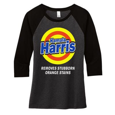 Kamala Harris 2024 Removes Stubborn Orange Stains Humorous Women's Tri-Blend 3/4-Sleeve Raglan Shirt