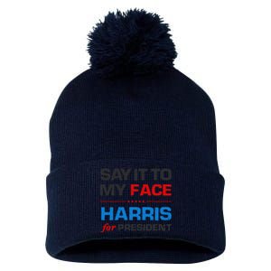 Kamala Harris 2024 Say It To My Face Debate Me Pom Pom 12in Knit Beanie