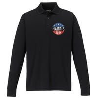 Kamala Harris 2024 For President Campaign Us Flag Performance Long Sleeve Polo