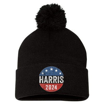 Kamala Harris 2024 For President Campaign Us Flag Pom Pom 12in Knit Beanie