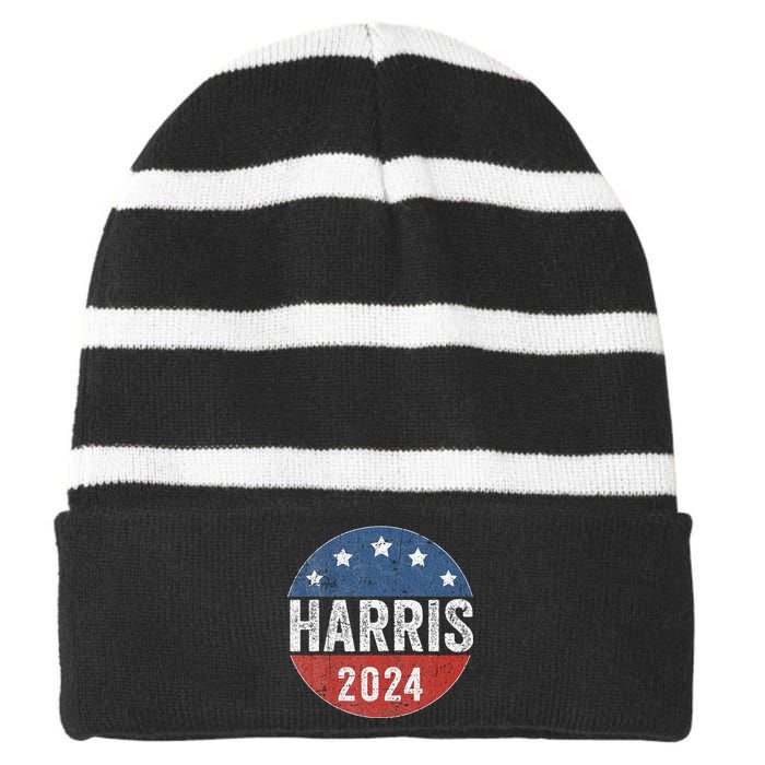 Kamala Harris 2024 For President Campaign Us Flag Striped Beanie with Solid Band