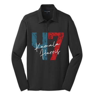 Kamala Harris 2024 47th President Save Democracy Us Flag Silk Touch Performance Long Sleeve Polo