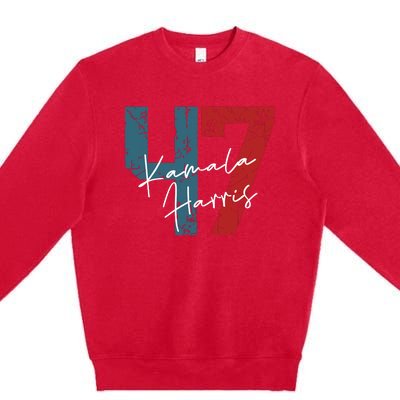 Kamala Harris 2024 47th President Save Democracy Us Flag Premium Crewneck Sweatshirt