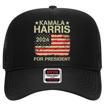 Kamala Harris 2024 For President High Crown Mesh Back Trucker Hat