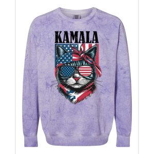 Kamala Harris 2024 Cat Lover With Sunglasses American Flag Gift Colorblast Crewneck Sweatshirt