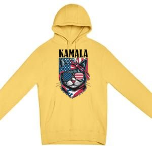 Kamala Harris 2024 Cat Lover With Sunglasses American Flag Gift Premium Pullover Hoodie