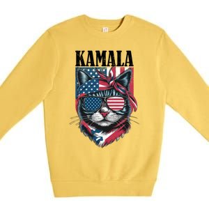 Kamala Harris 2024 Cat Lover With Sunglasses American Flag Gift Premium Crewneck Sweatshirt