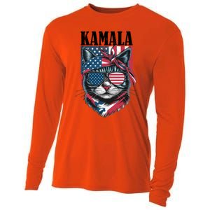 Kamala Harris 2024 Cat Lover With Sunglasses American Flag Gift Cooling Performance Long Sleeve Crew