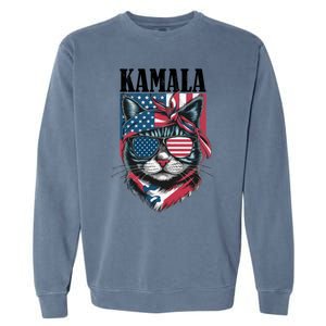 Kamala Harris 2024 Cat Lover With Sunglasses American Flag Gift Garment-Dyed Sweatshirt