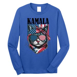 Kamala Harris 2024 Cat Lover With Sunglasses American Flag Gift Long Sleeve Shirt