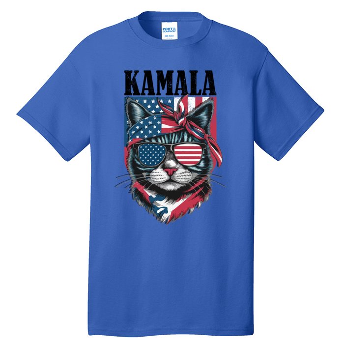 Kamala Harris 2024 Cat Lover With Sunglasses American Flag Gift Tall T-Shirt