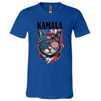 Kamala Harris 2024 Cat Lover With Sunglasses American Flag Gift V-Neck T-Shirt